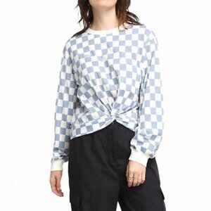 VANS Printed Knotty Long Sleeve Tee Ashley T-Shirt VN0A7YYJBD2 White Blue Check